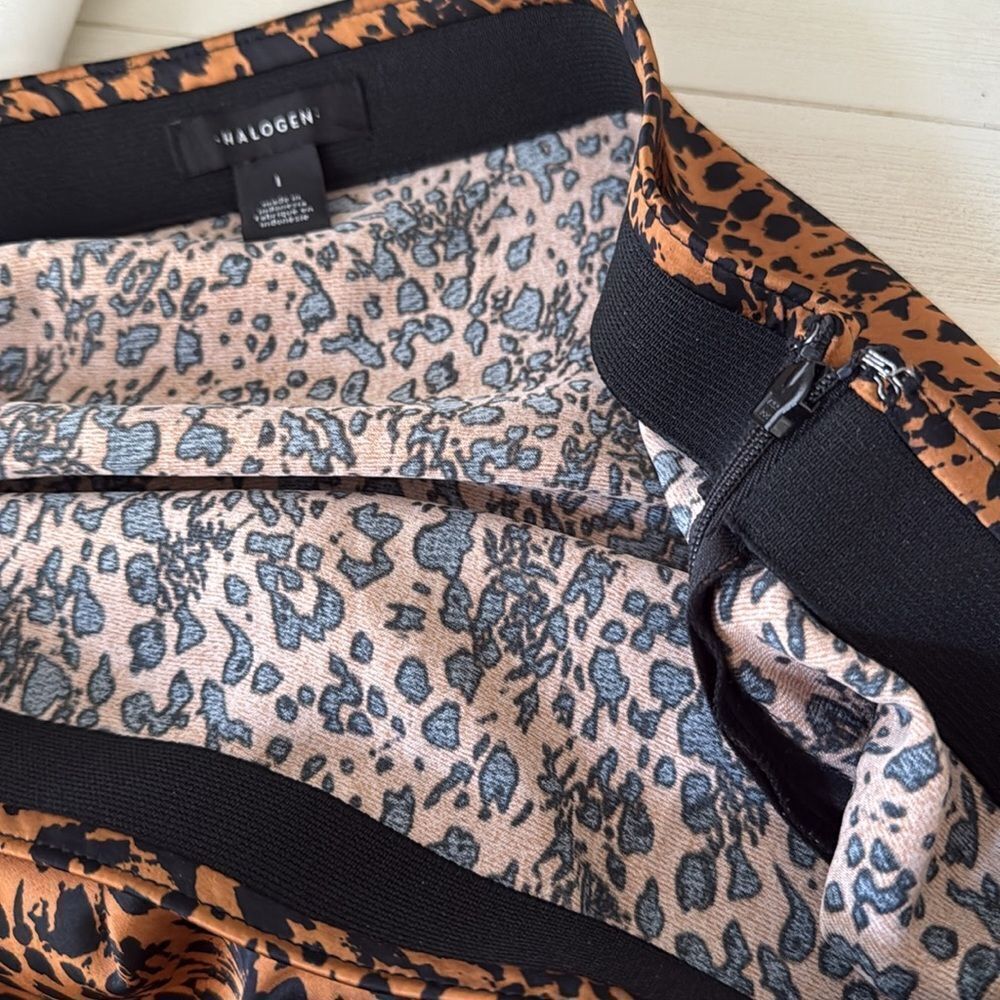 Halogen Leopard Print Satin Midi Skirt with Side Slit Sz Large NWOT - Picture 5 of 5